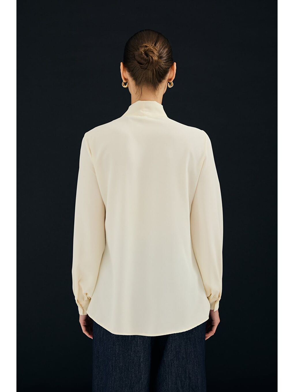 Yakası Bağlamalı Düz Gömlek - Sarı-6