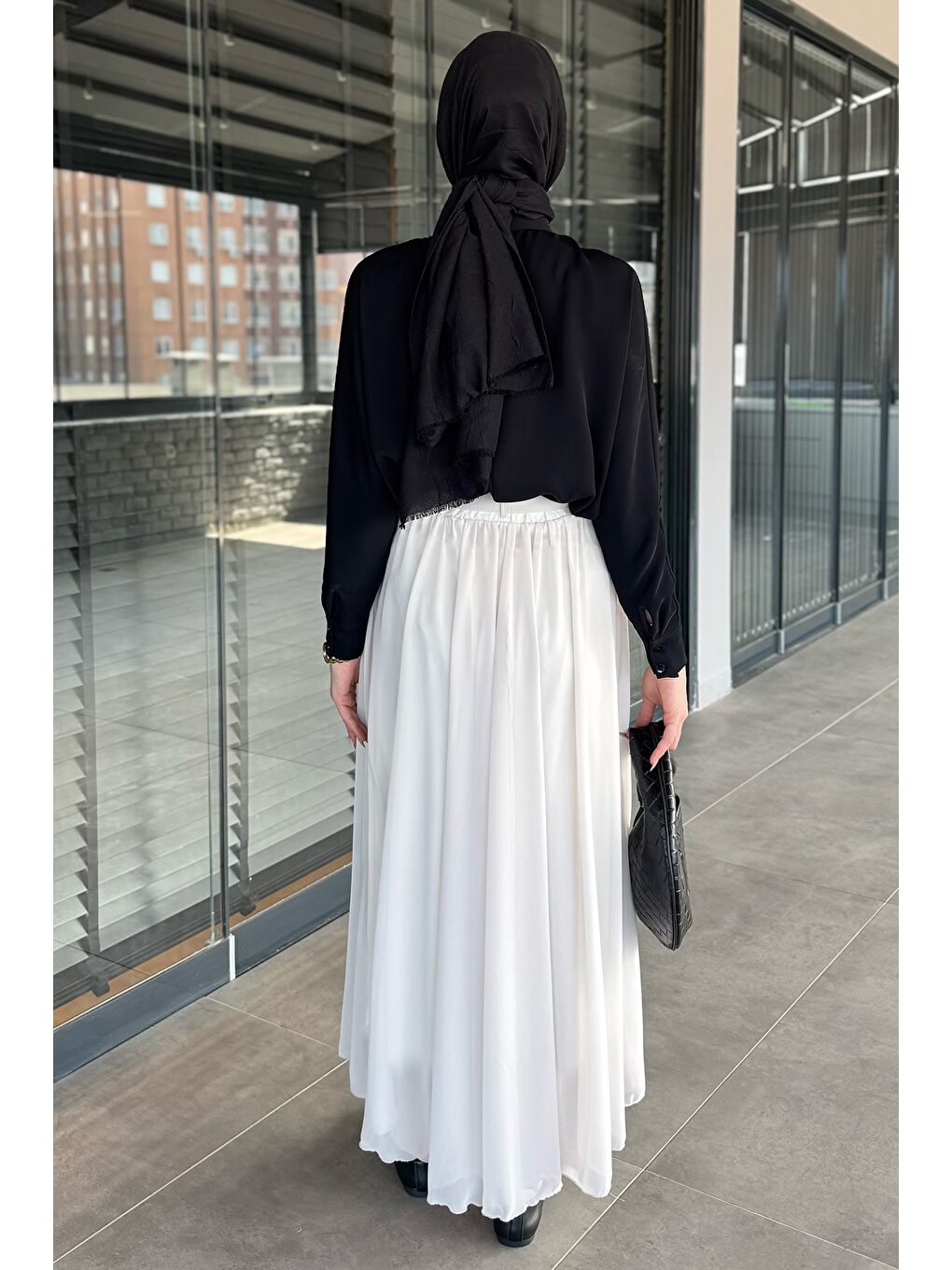 Bej Kemerli Tesettür Şifon Etek-6