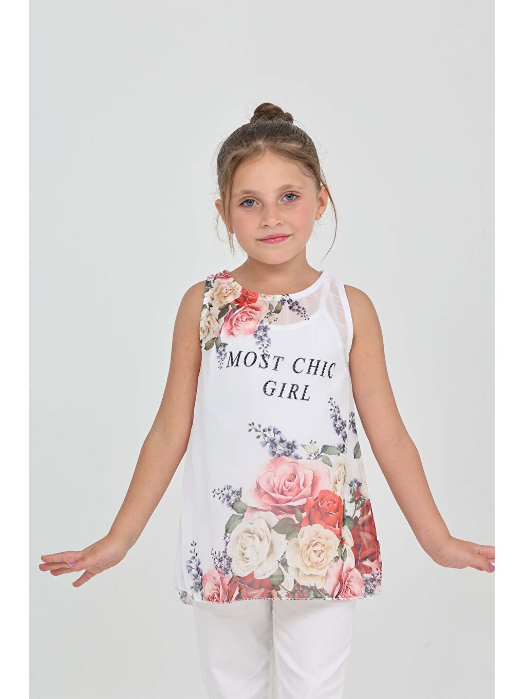 Beyaz Kız Çocuk Atlet Most Chic Girl Baskılı-4