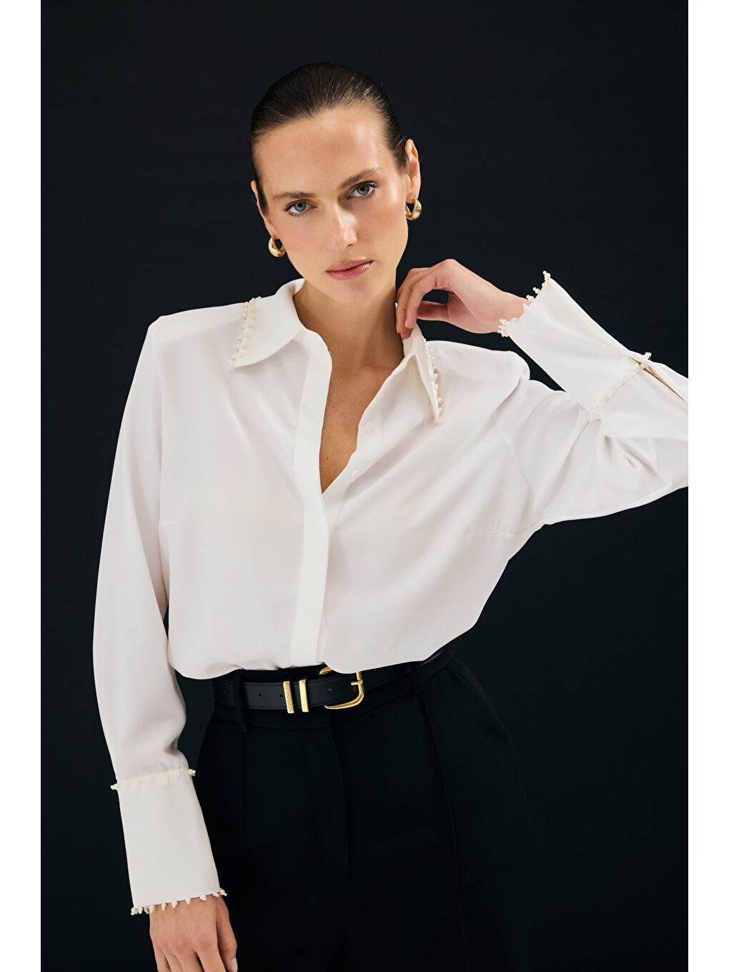 İşlemeli Gömlek - Ekru