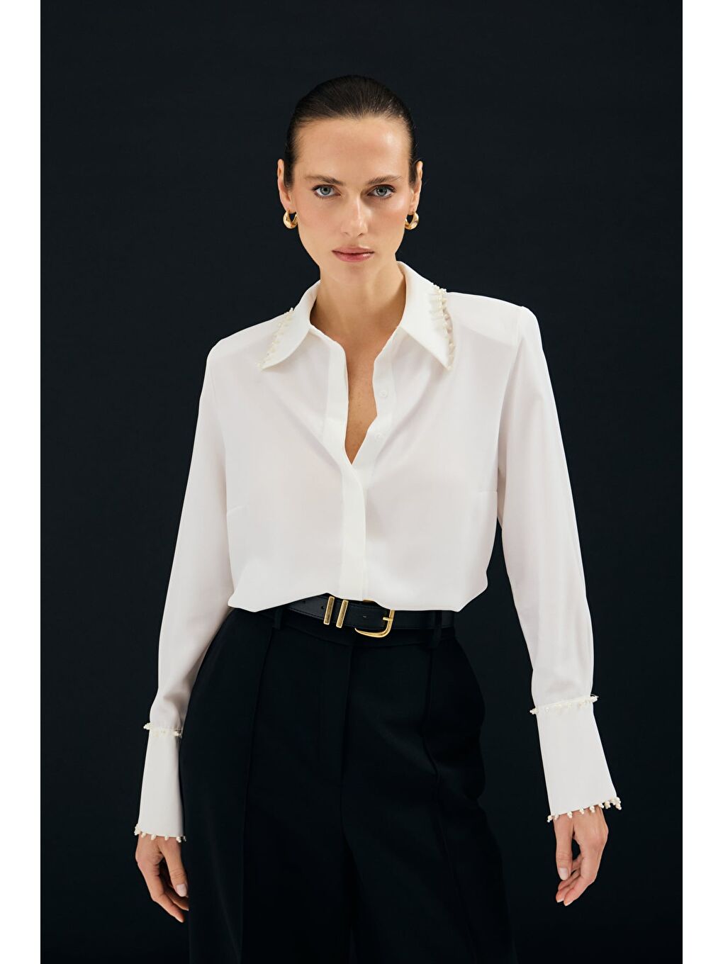 İşlemeli Gömlek - Ekru-1