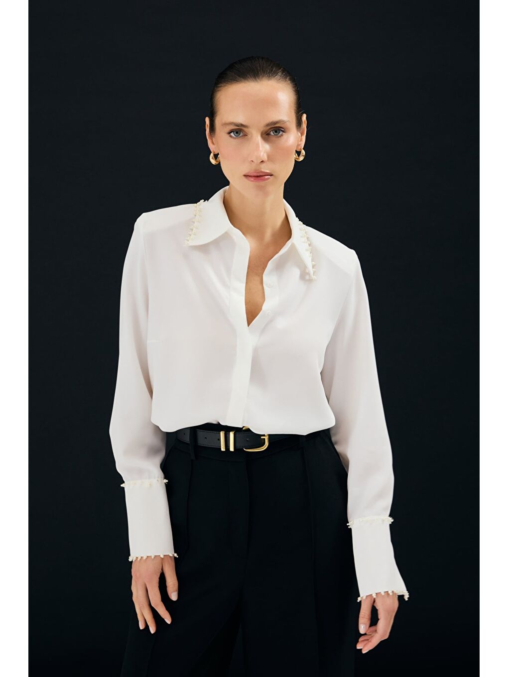 İşlemeli Gömlek - Ekru-2