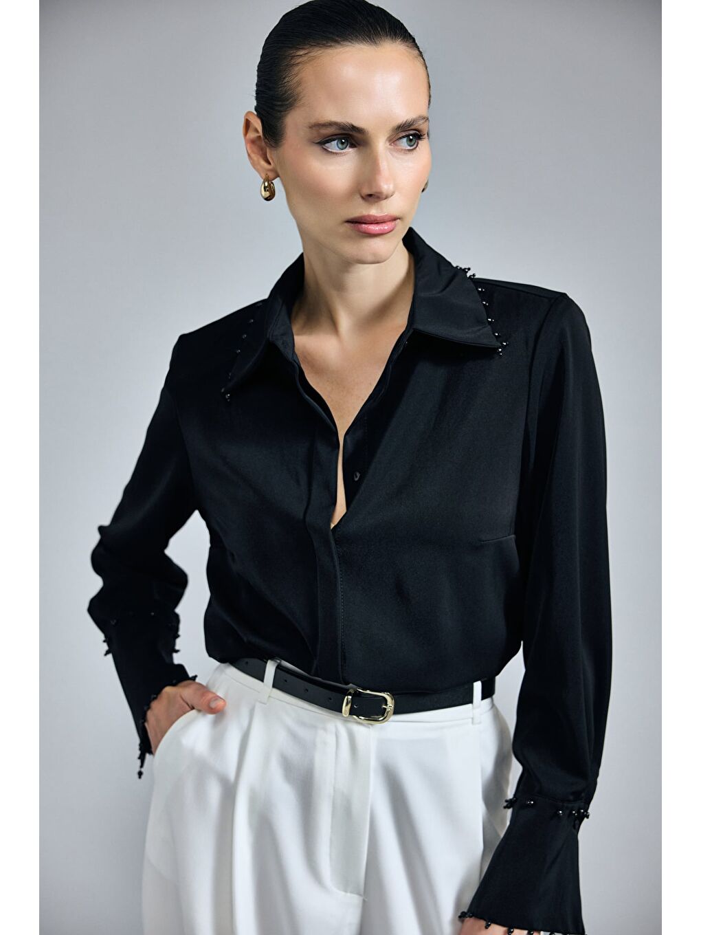 İşlemeli Gömlek - Siyah