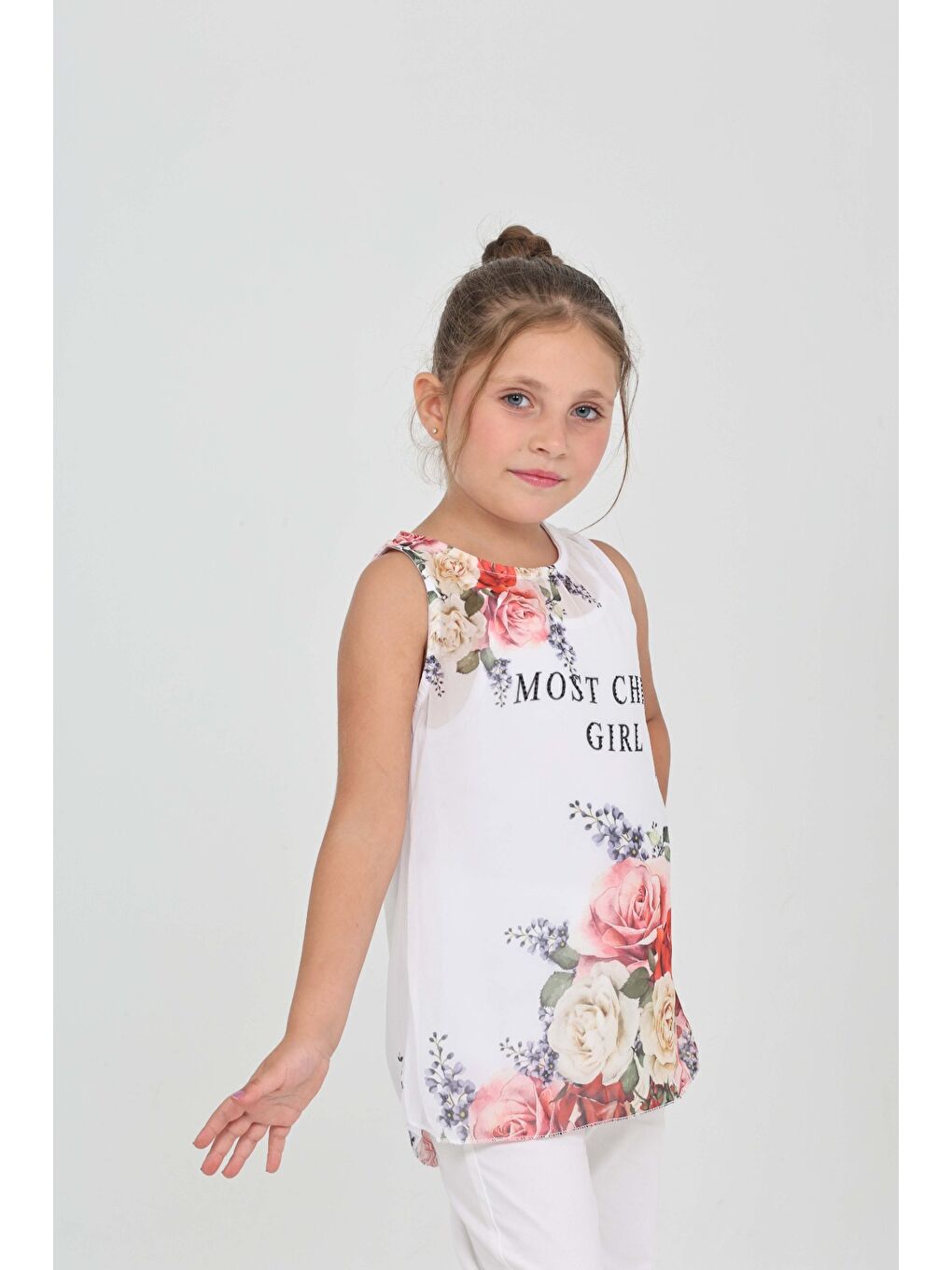 Beyaz Kız Çocuk Atlet Most Chic Girl Baskılı-5