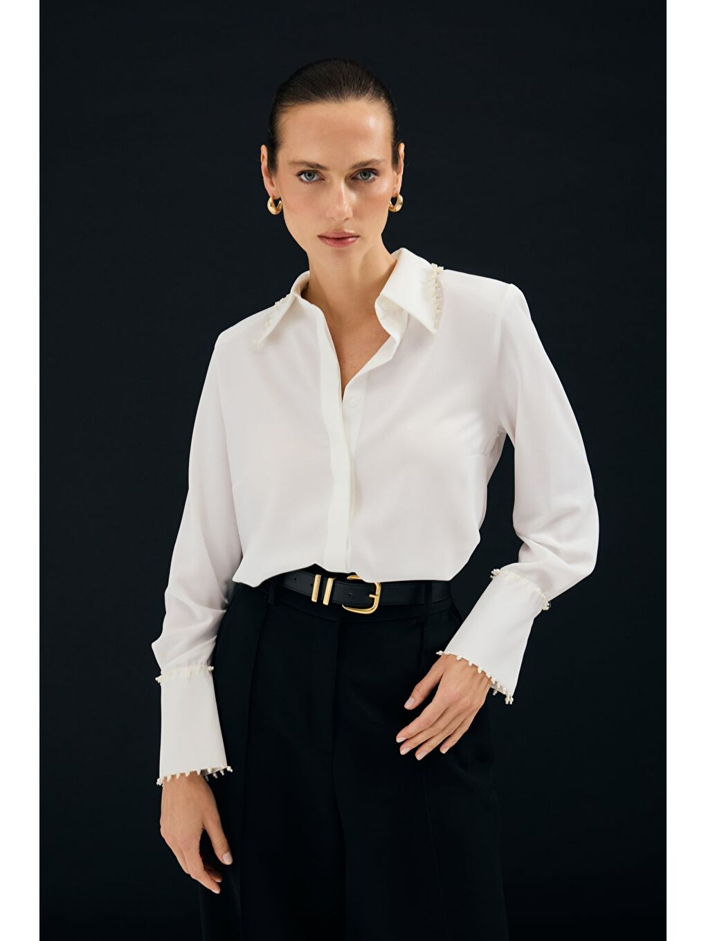 İşlemeli Gömlek - Ekru-3