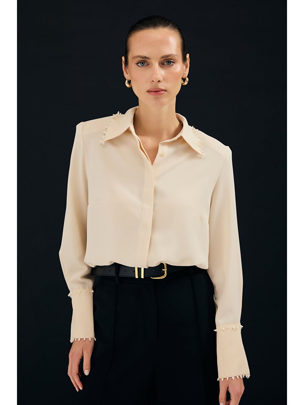 İşlemeli Gömlek - Bej