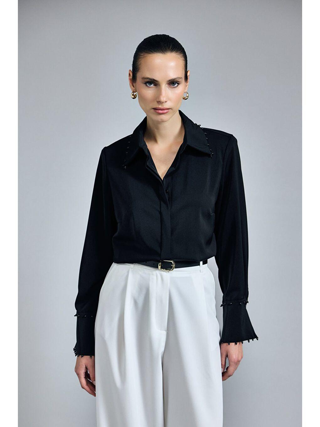 İşlemeli Gömlek - Siyah-1