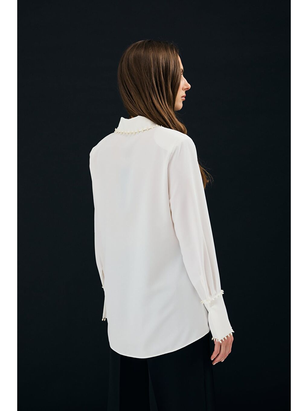 İşlemeli Gömlek - Ekru-7