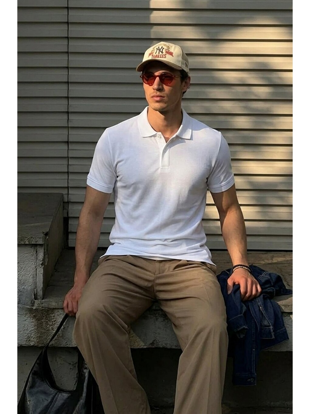 Erkek Klasik Slim Fit Beyaz Polo Yaka Tişört-1