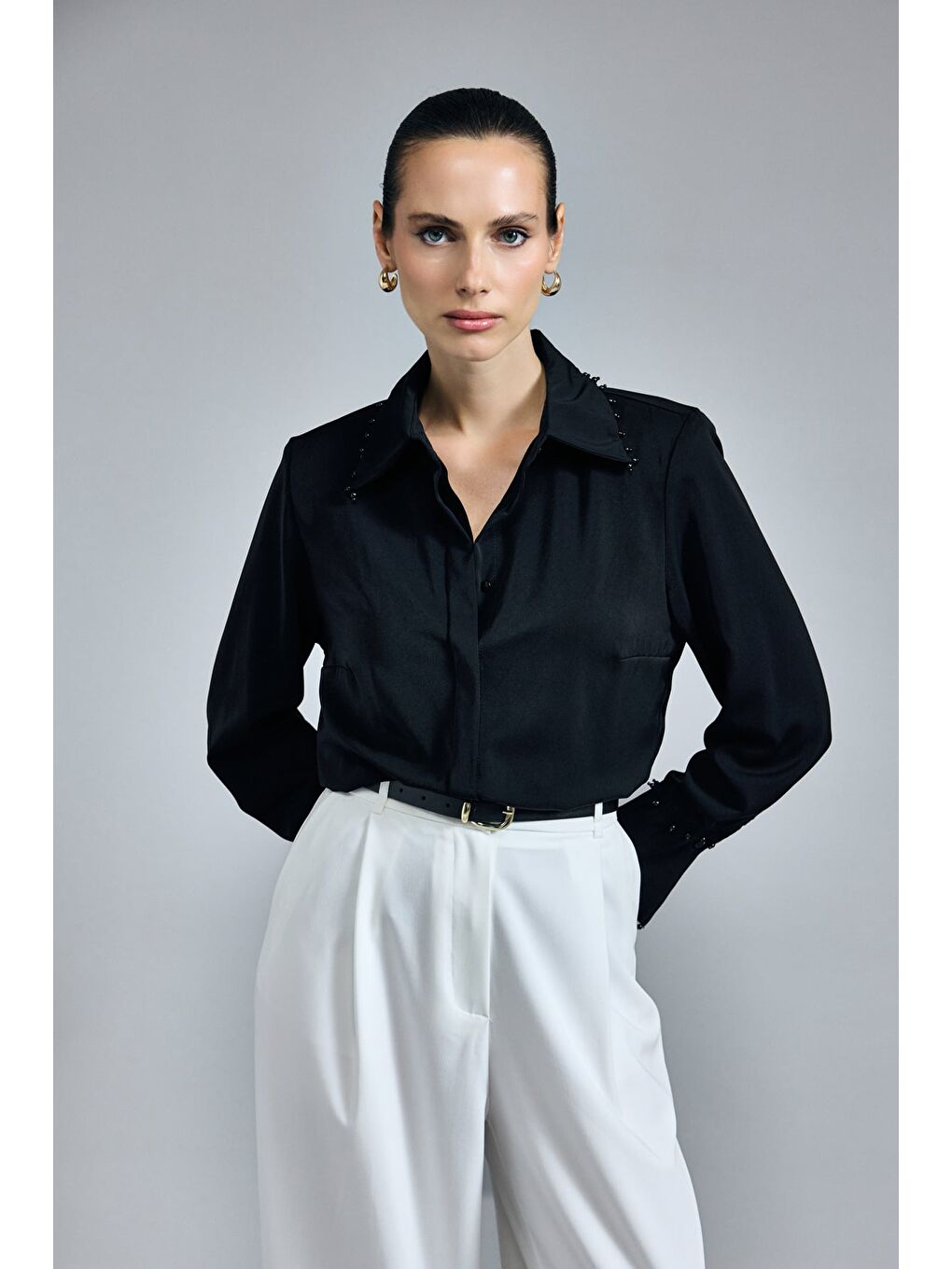 İşlemeli Gömlek - Siyah-2