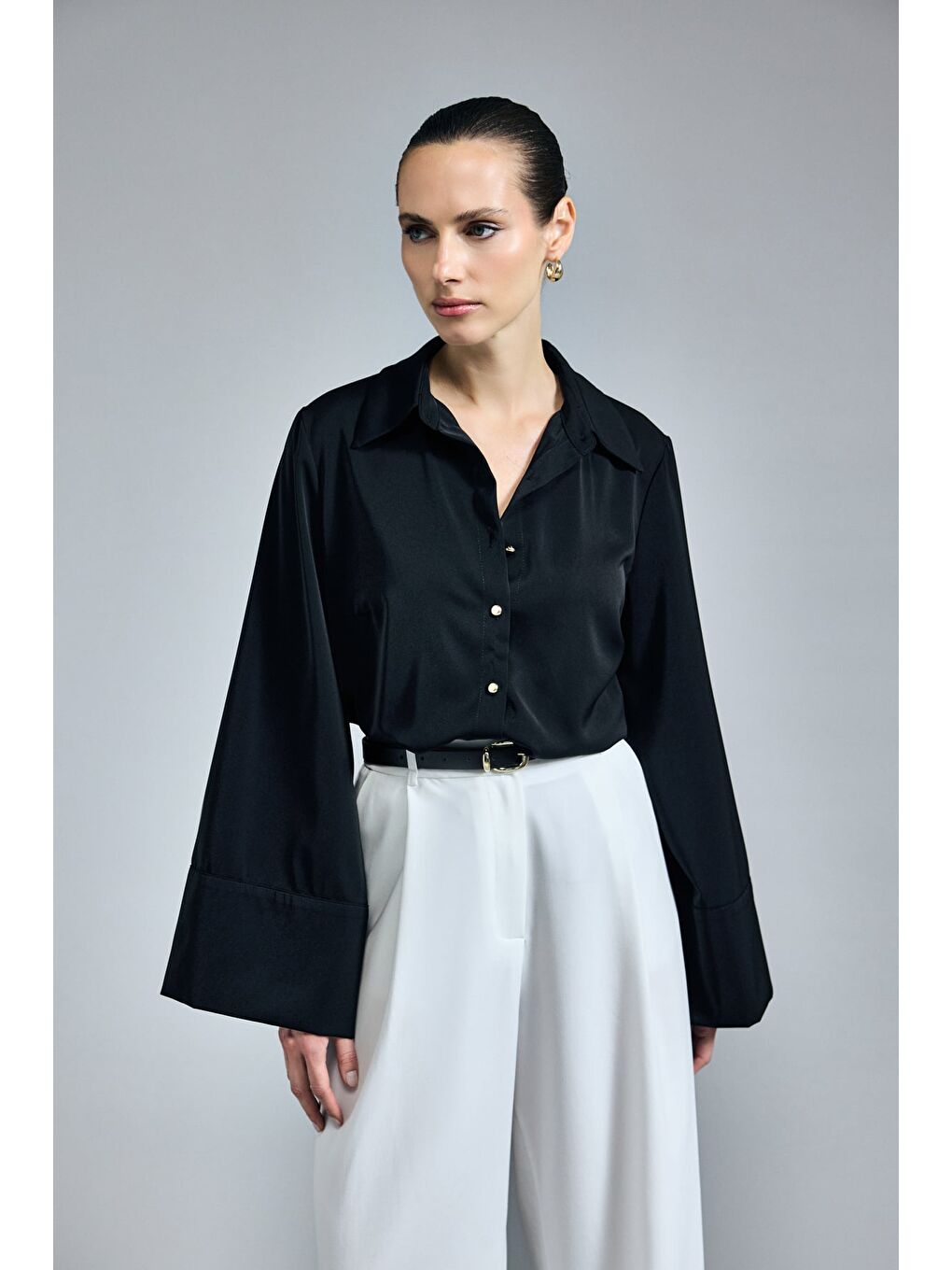 İspanyol Kol Gömlek - Siyah-1
