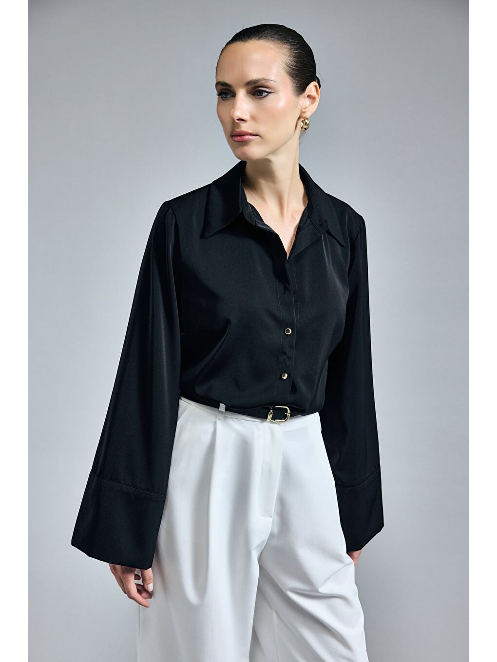 İspanyol Kol Gömlek - Siyah-2