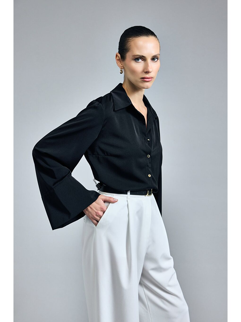 İspanyol Kol Gömlek - Siyah-3