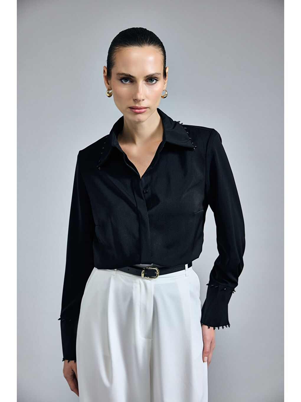 İşlemeli Gömlek - Siyah-3