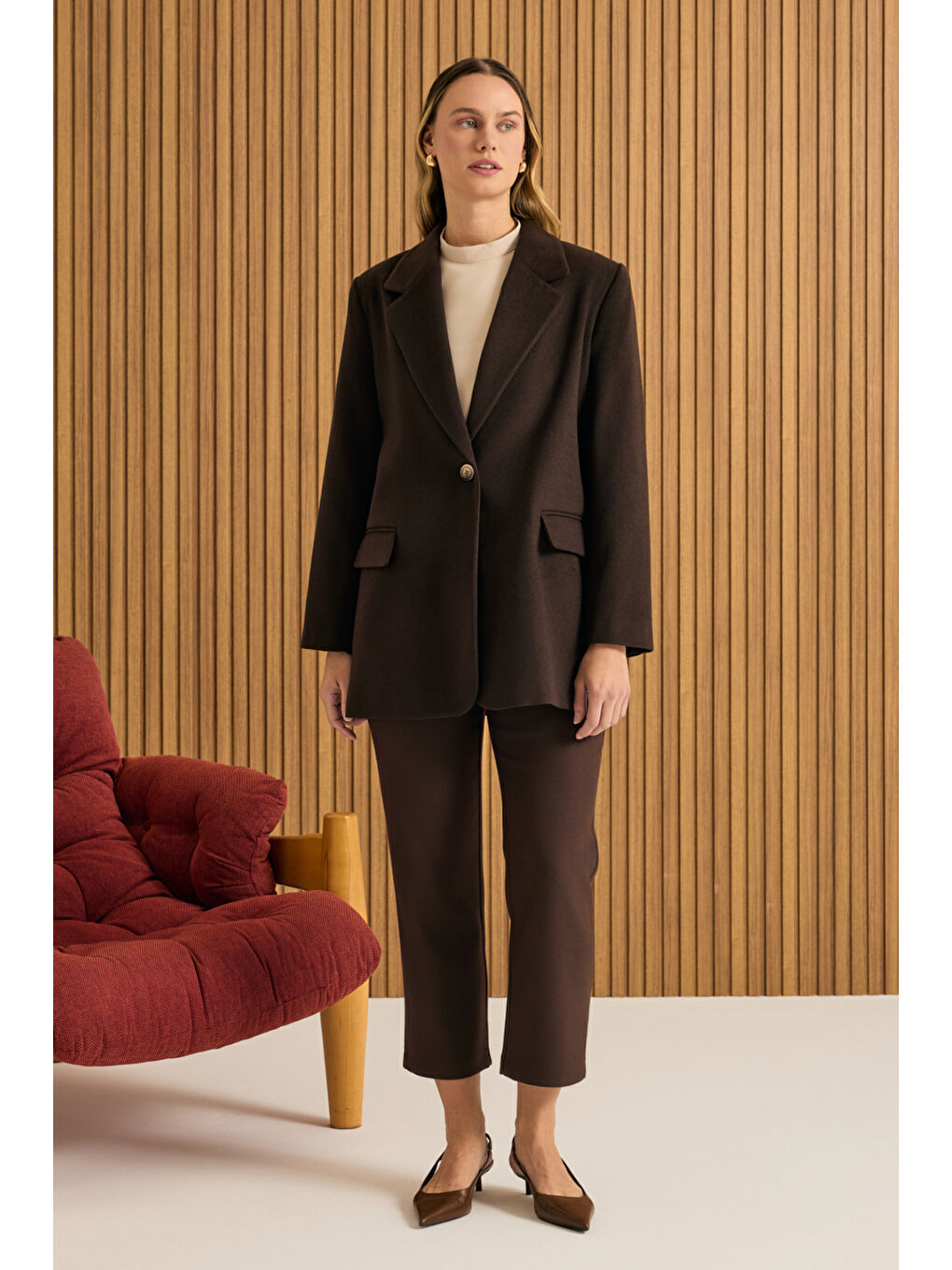 Kahverengi Oversize Fit Kalın Ceket