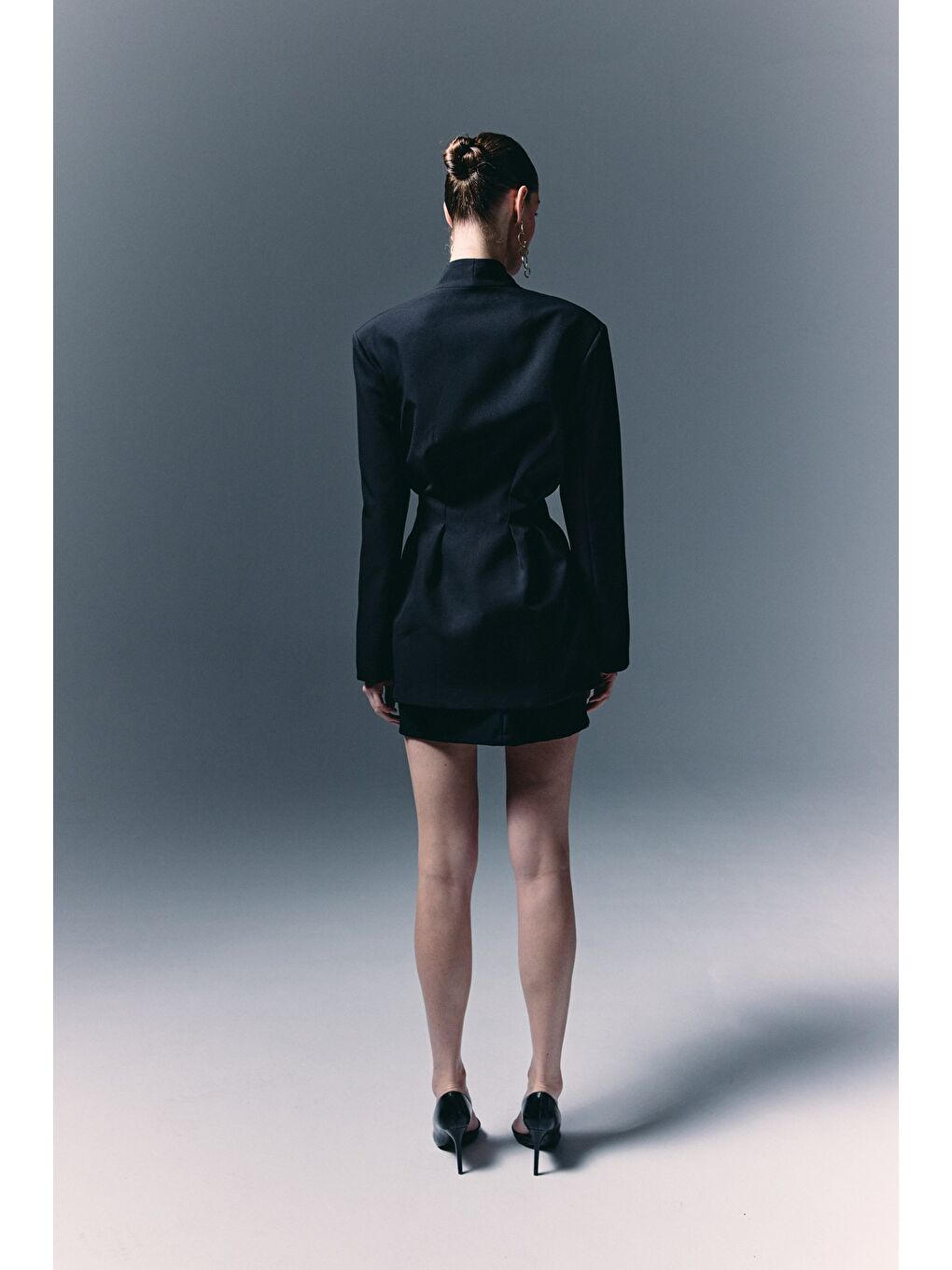 Gold Düğmeli Uzun Ceket - Siyah-7