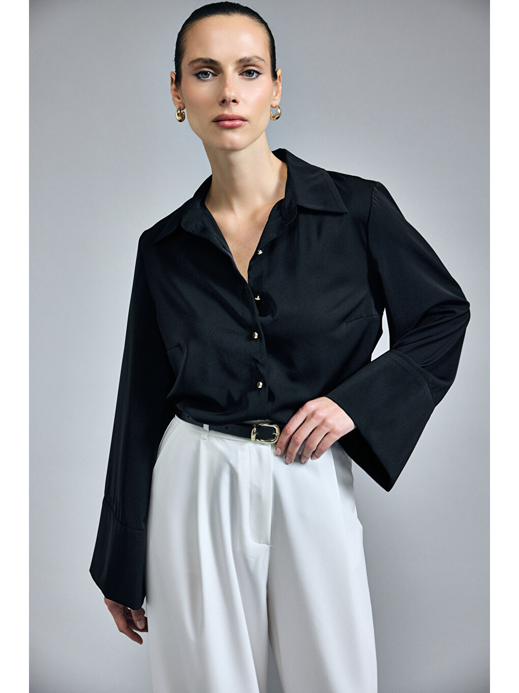 İspanyol Kol Gömlek - Siyah-4