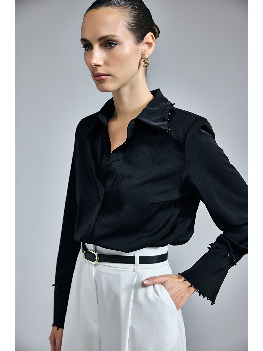 İşlemeli Gömlek - Siyah-4