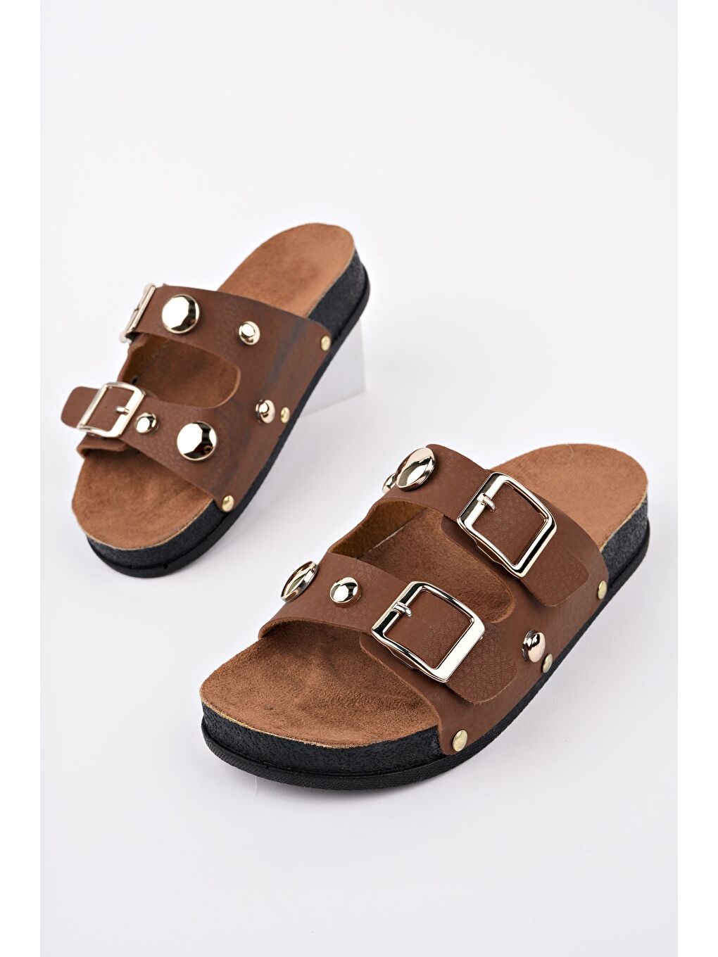 Kahverengi CROSS Çift Bantlı Ayarlanabilir Kemerli Günlük Kadın Terlik-1