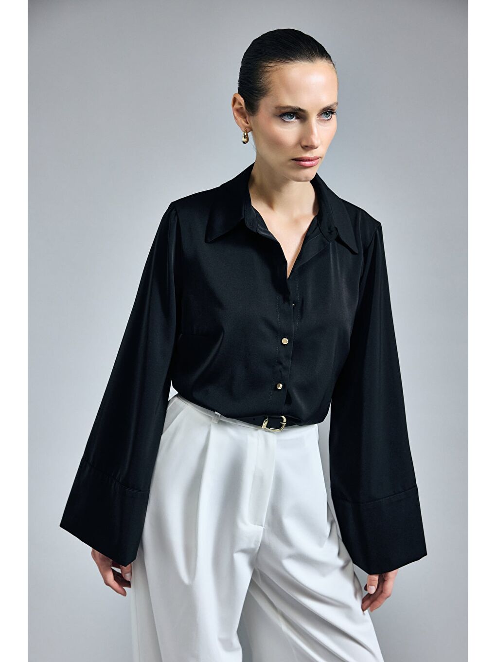İspanyol Kol Gömlek - Siyah-5