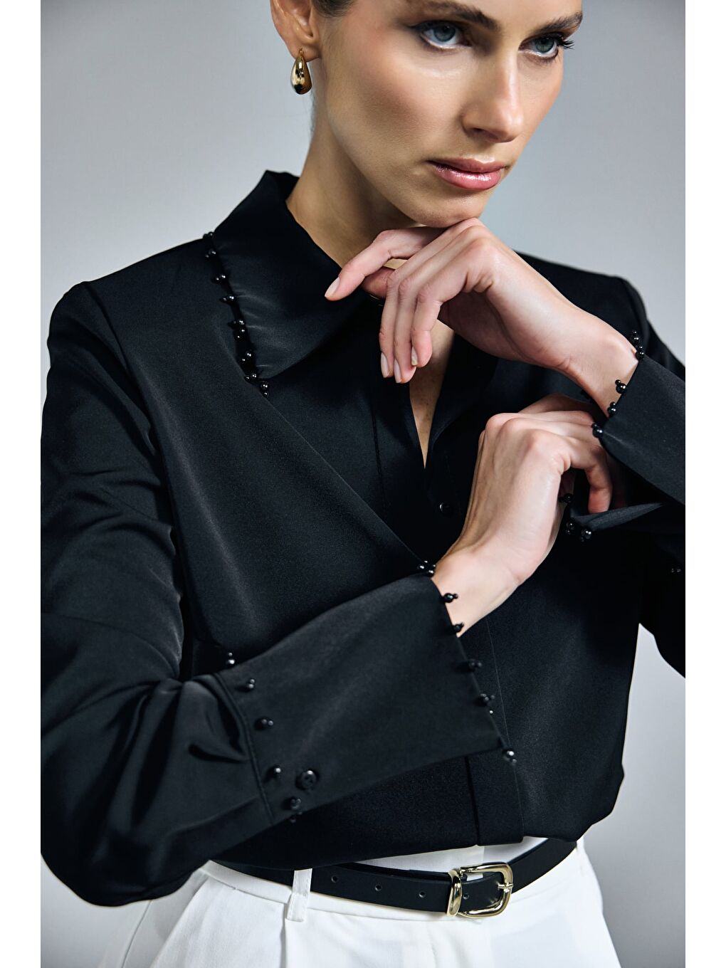 İşlemeli Gömlek - Siyah-5