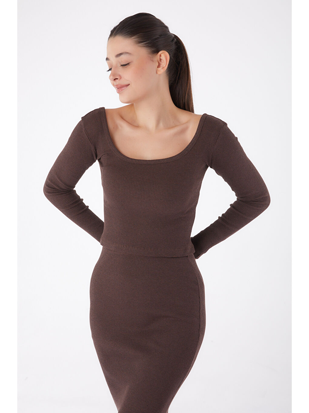 Kahverengi Havuz Yaka İkili Takım Kahve - 26123-2