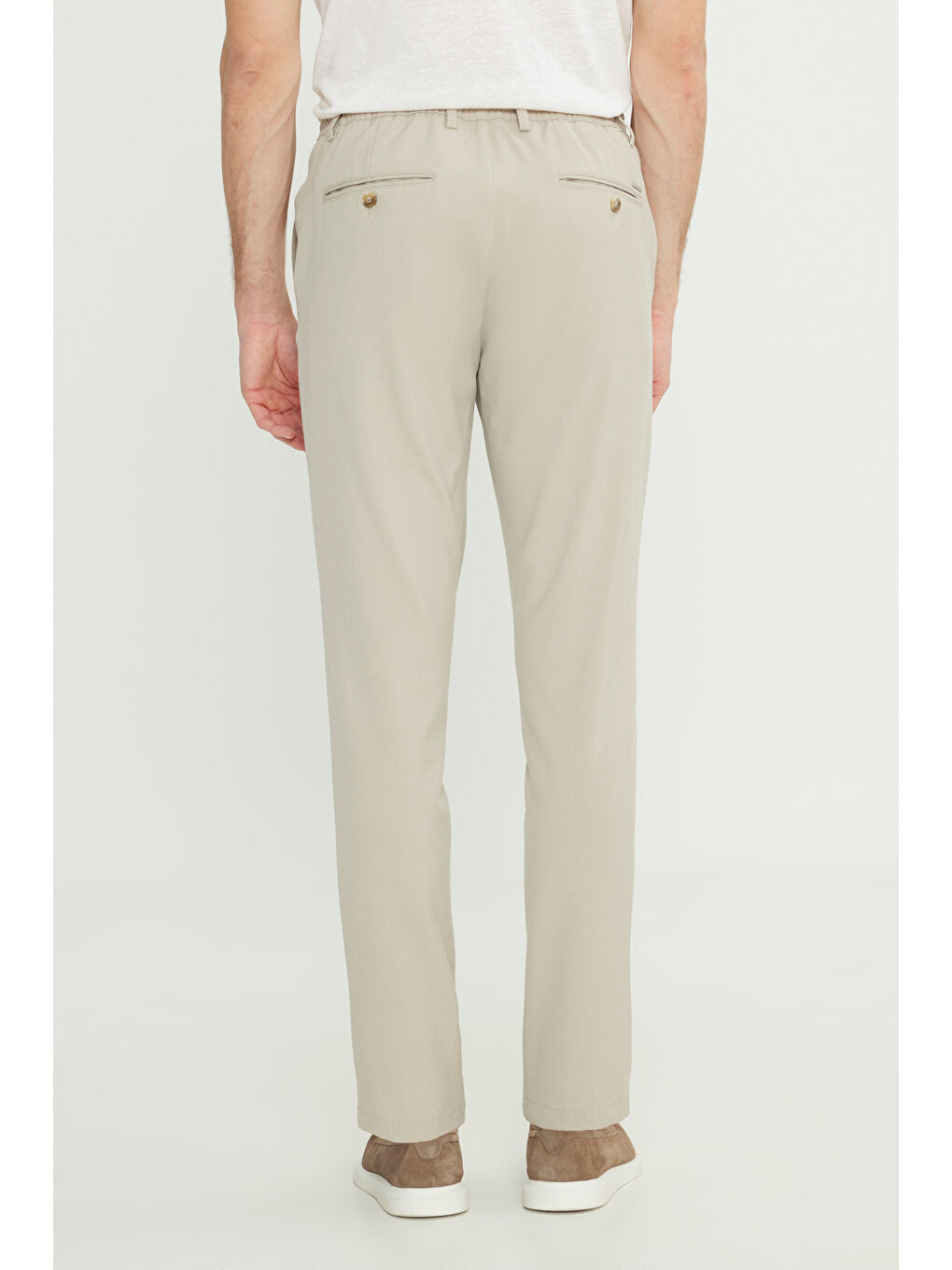 Erkek Bej Slim Fit Dar Kesim Beli Bağlamalı Yan Cepli Esnek Pantolon-4