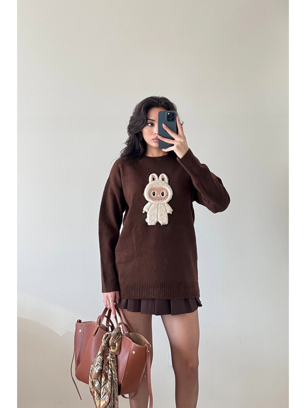 Kahverengi Kadın Kahve Labubu Kazak 1014-5244-5