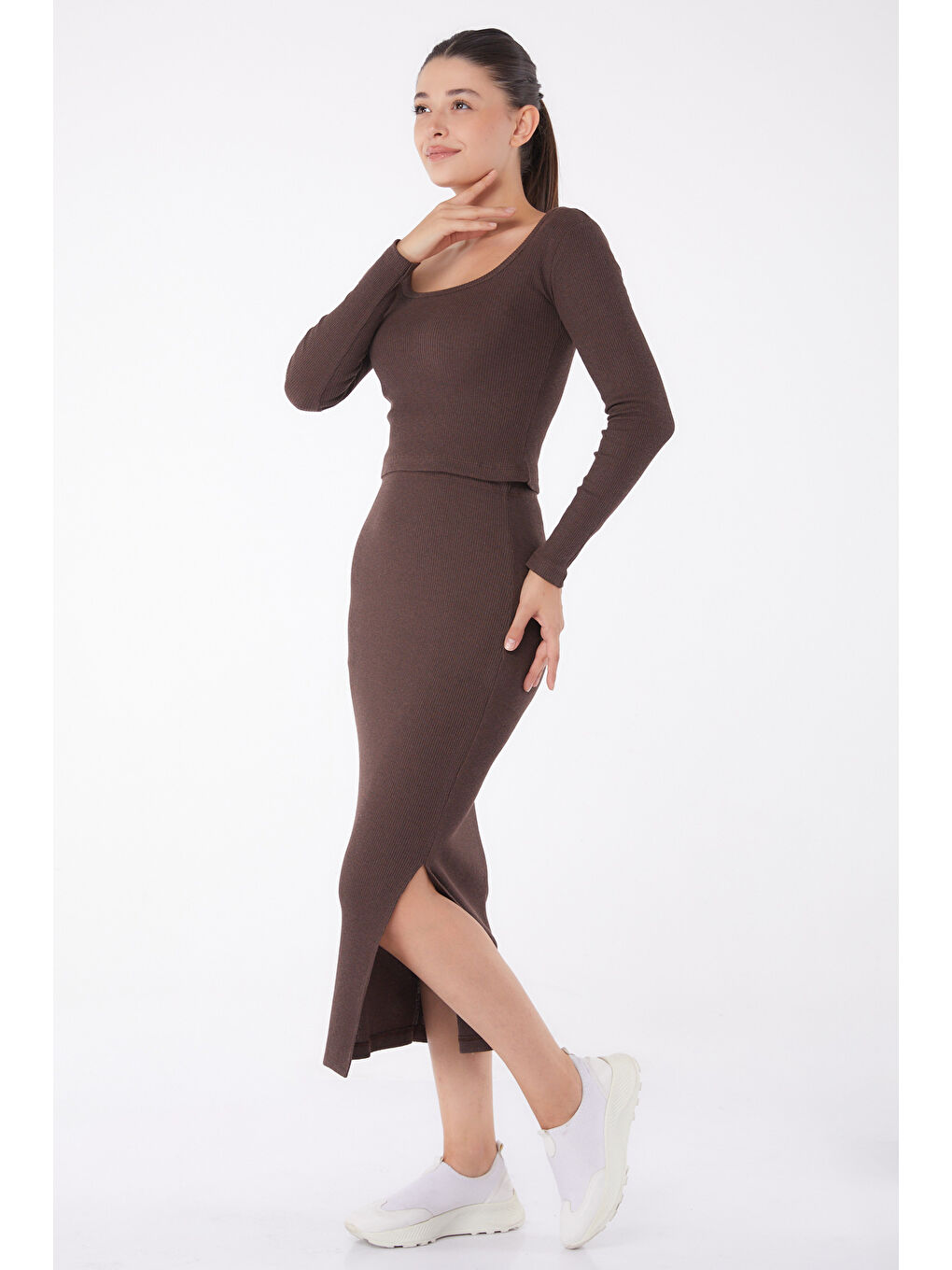 Kahverengi Havuz Yaka İkili Takım Kahve - 26123-3