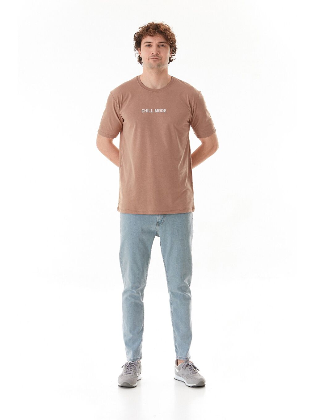 Kahverengi Chıll Mode Yazı Baskılı Tişört-1