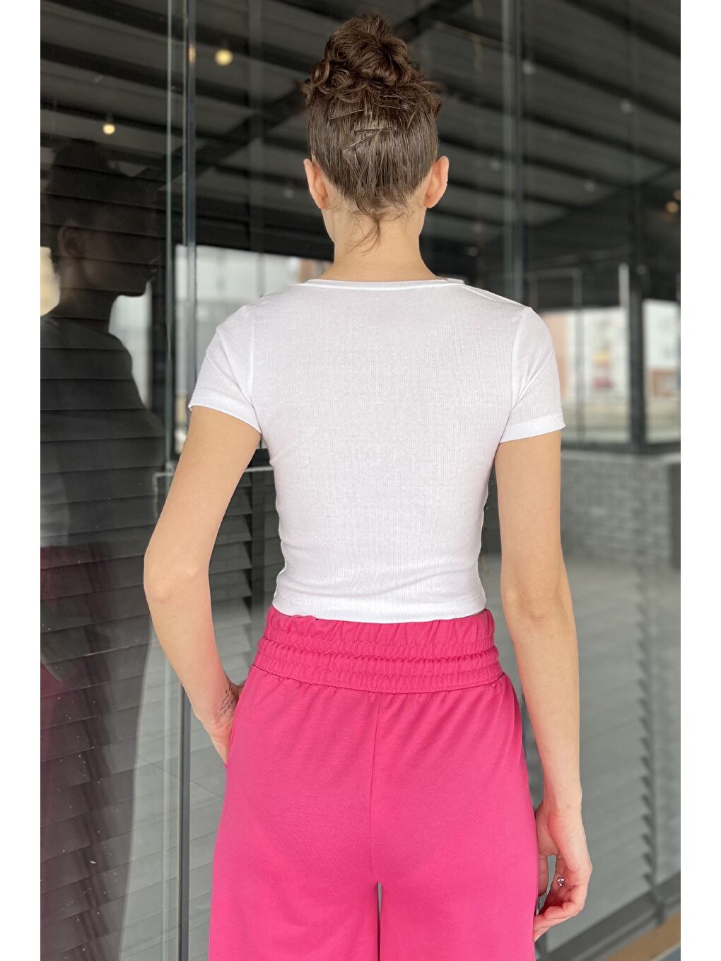 Beyaz Kadın Bisiklet Yaka Taşlı Kaşkorse Bluz-3