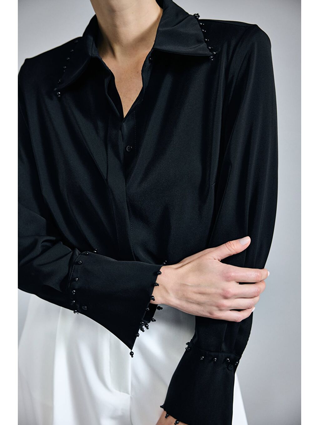 İşlemeli Gömlek - Siyah-6
