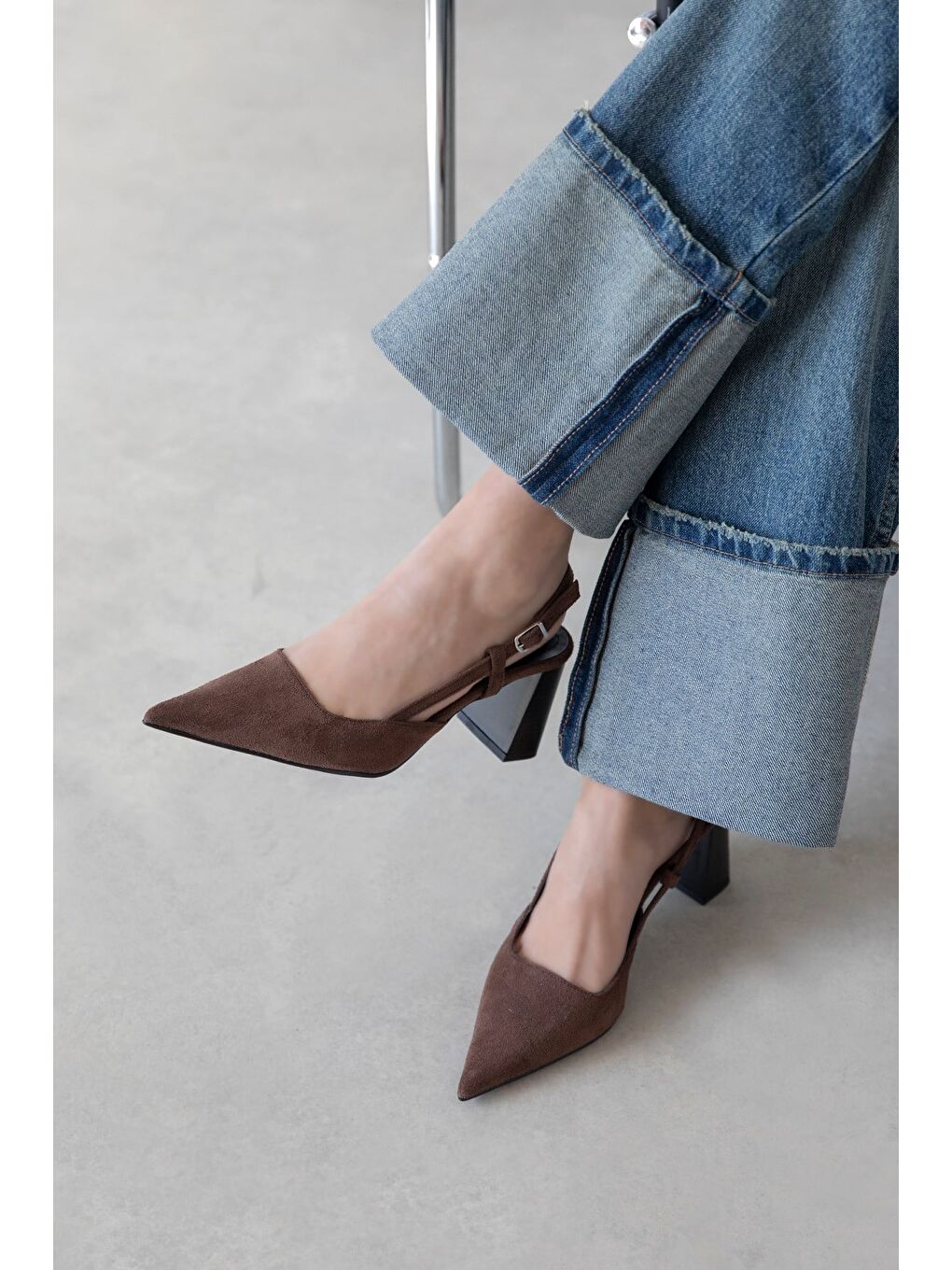 Kahverengi Divoff Kadın Süet Topuklu Ayakkabı Kahve