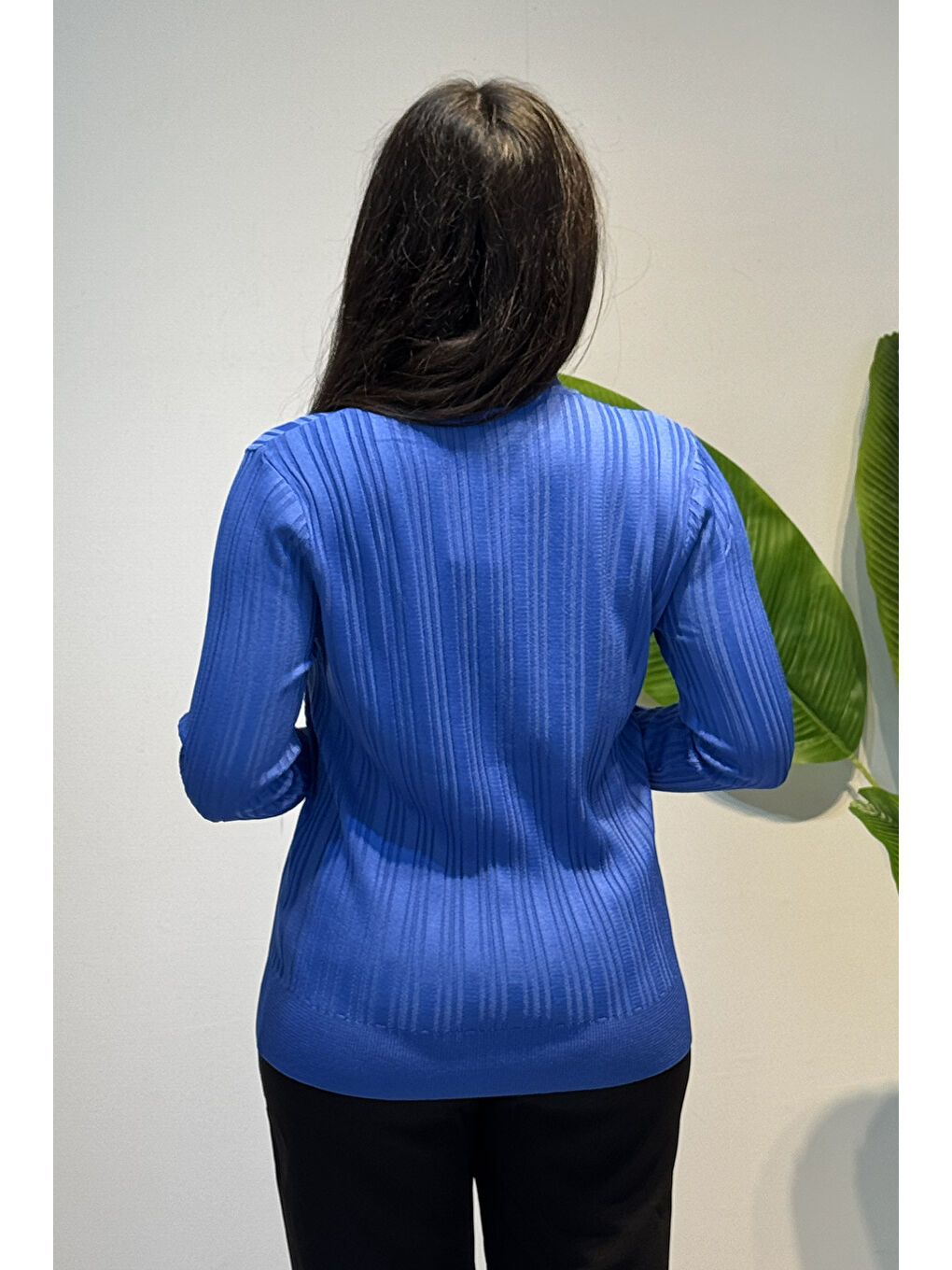 Mavi Kol Bilek Düğme Detaylı Triko Uzun Kol Kazak 34032 Saks-4