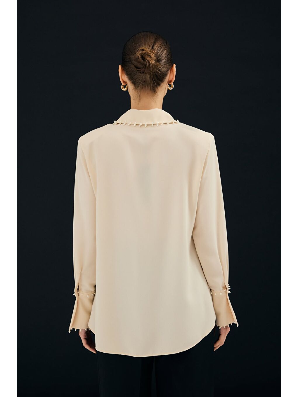 İşlemeli Gömlek - Bej-7