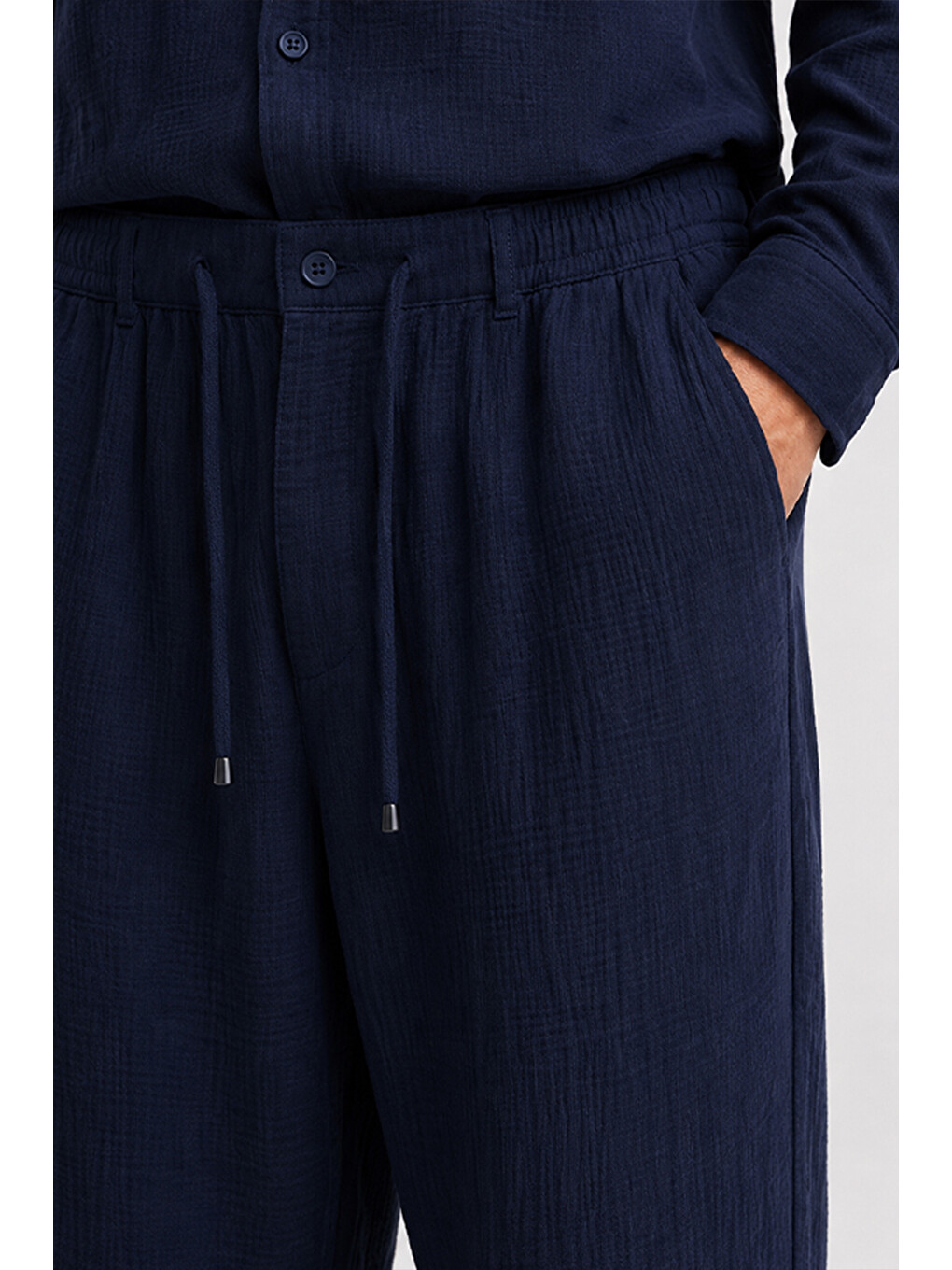 Erkek Lacivert Regular Fit Müslin Pantolon-2