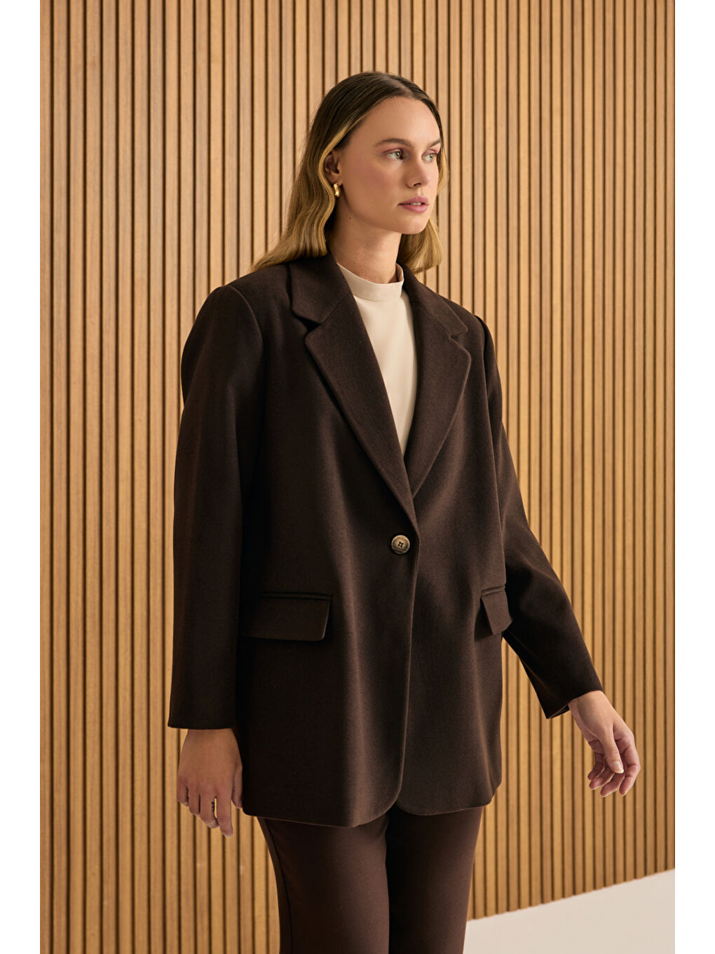Kahverengi Oversize Fit Kalın Ceket-2