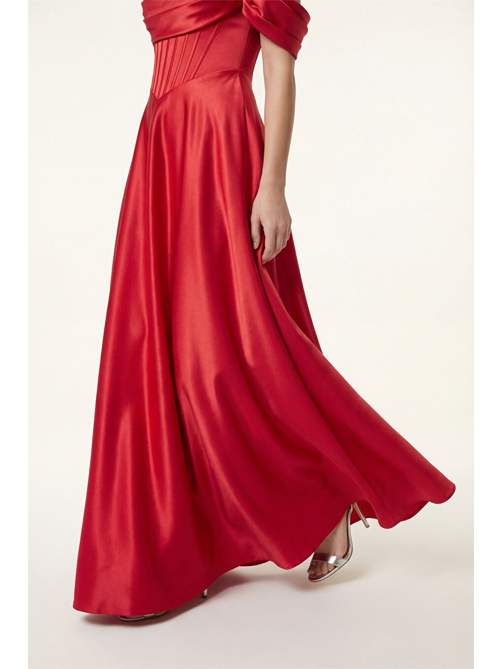 Kadın Kırmızı Kayık Yaka Taşlı Uzun Söz Nişan Nikah Abiye Elbise-2