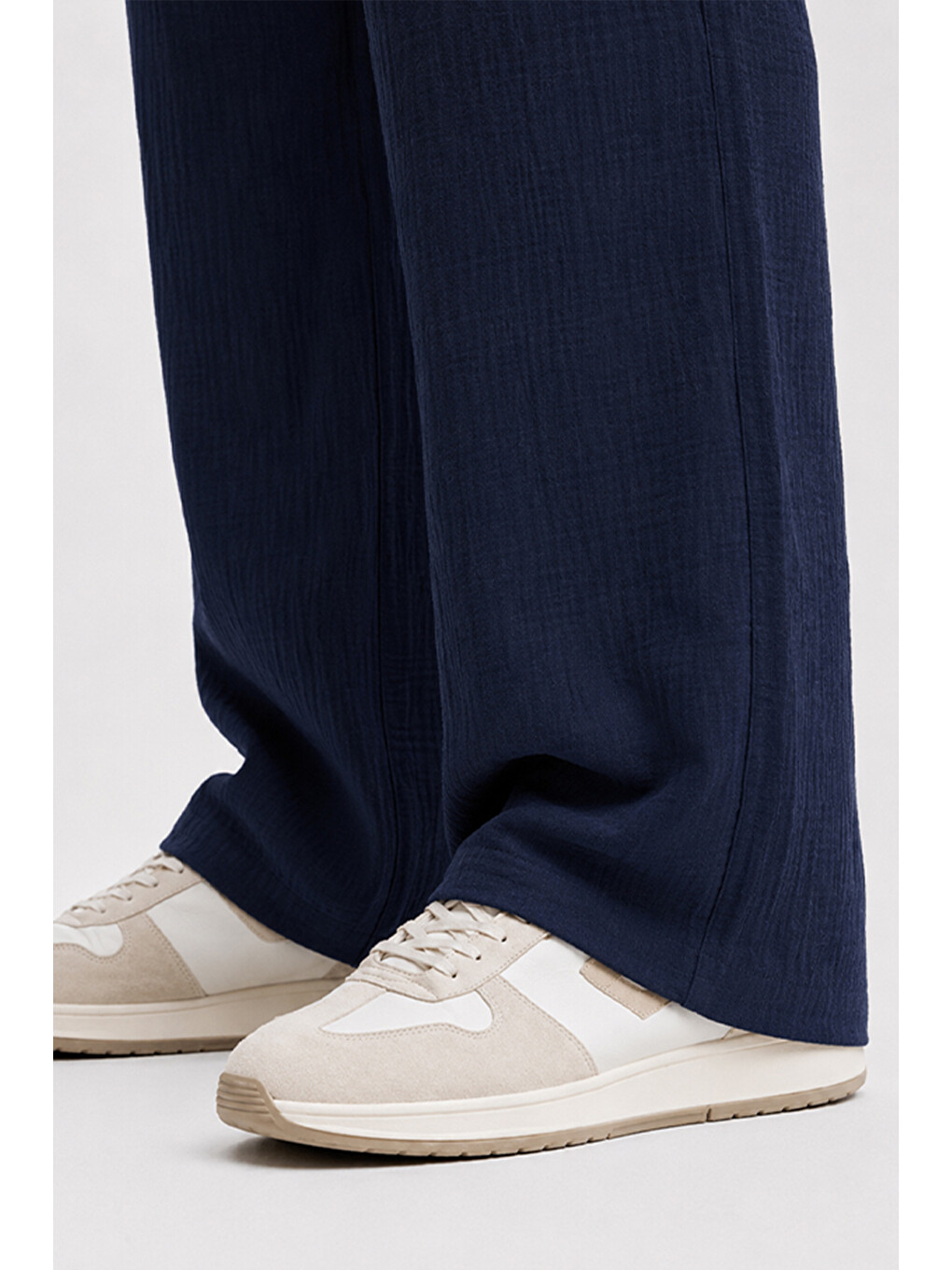 Erkek Lacivert Regular Fit Müslin Pantolon-4
