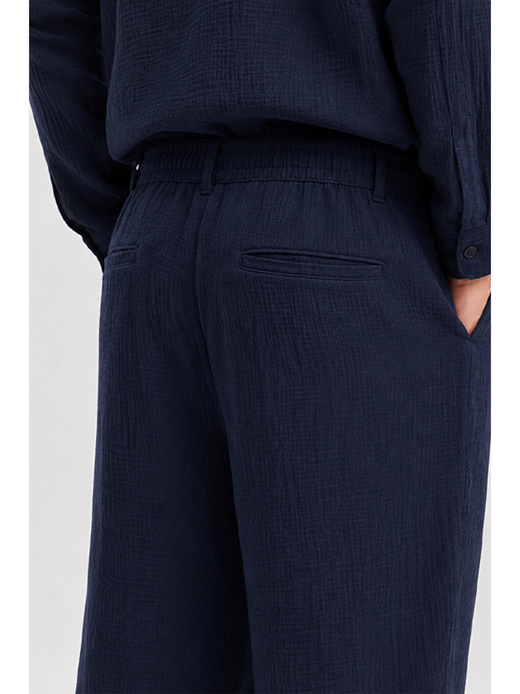 Erkek Lacivert Regular Fit Müslin Pantolon-5