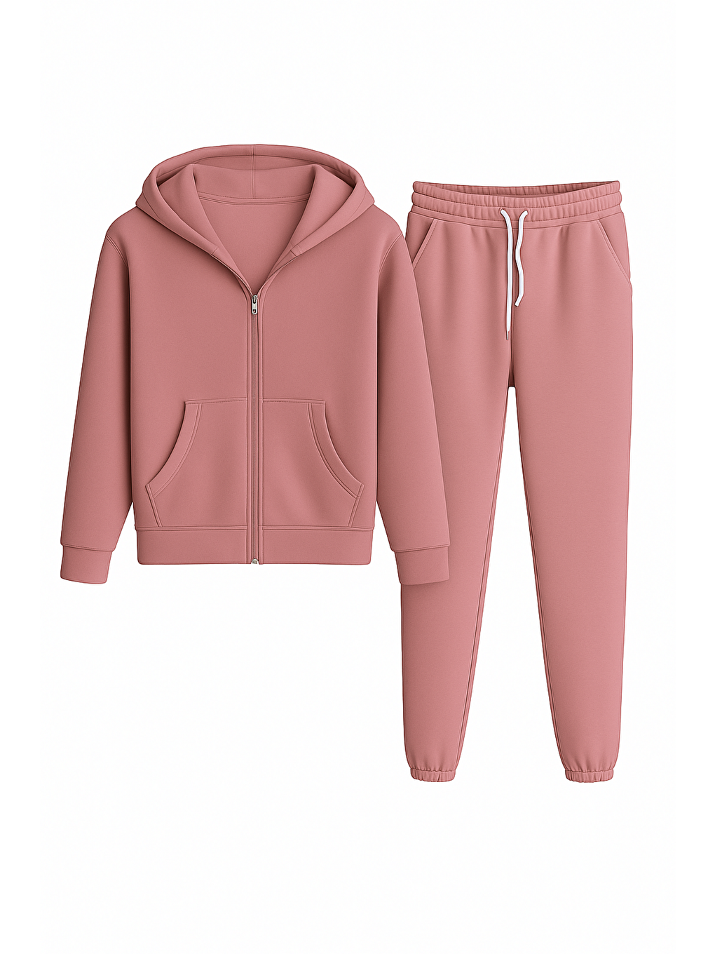 Pembe Kadın %100 Pamuk 3 İplik Şardonlu Kapüşonlu Cepli Kalın Eşofman Takımı