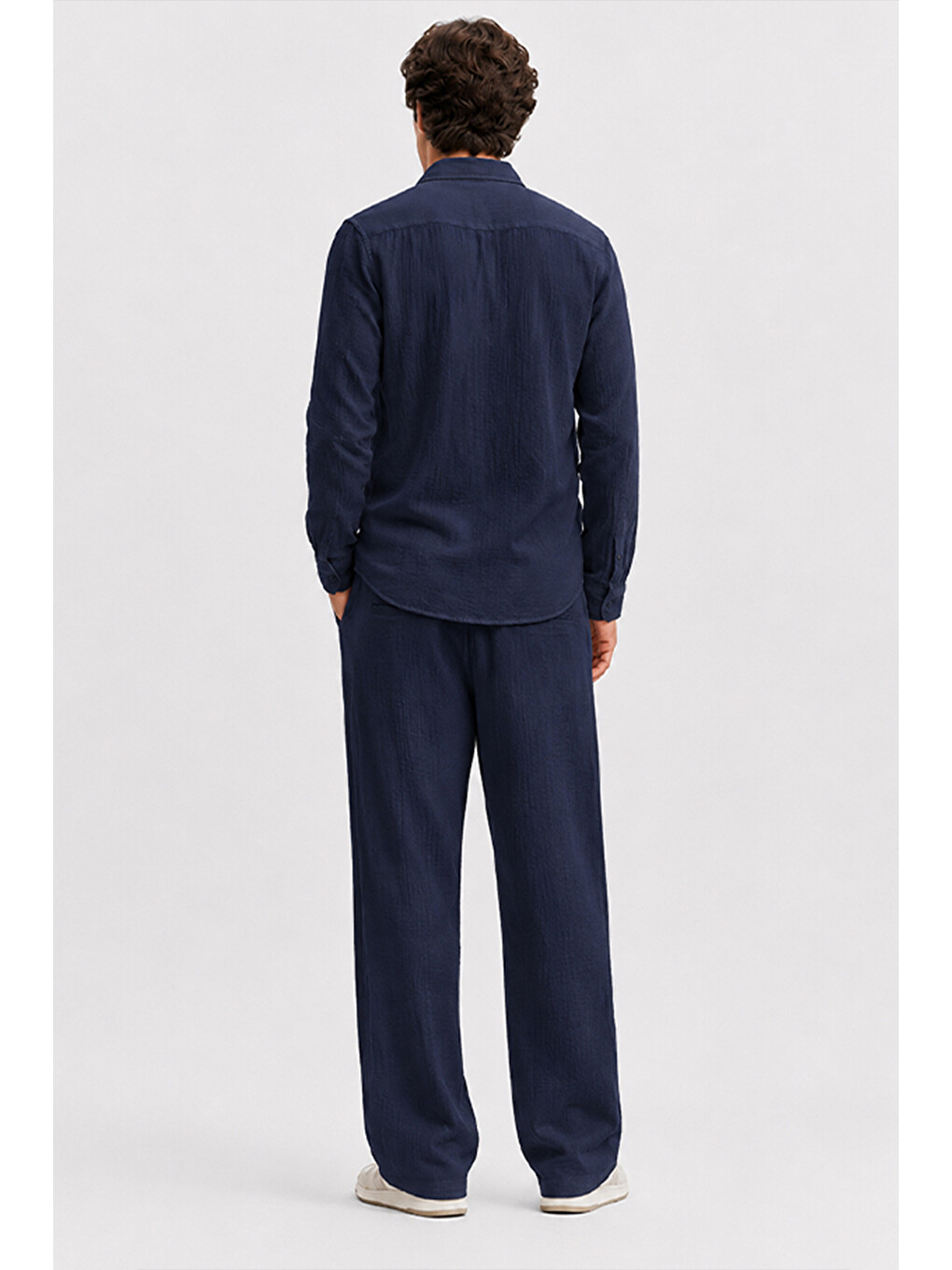 Erkek Lacivert Regular Fit Müslin Pantolon-6