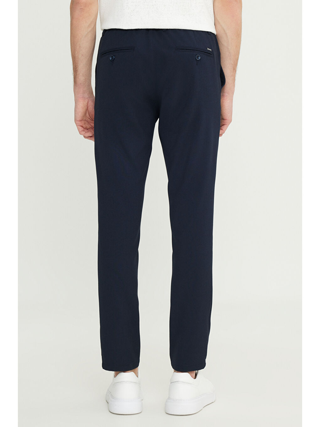 Erkek Lacivert Slim Fit Dar Kesim Beli Bağlamalı Yan Cepli Esnek Pantolon-4