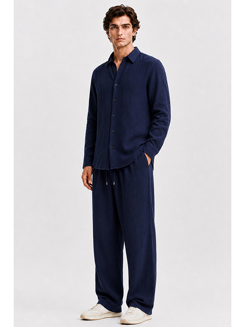 Erkek Lacivert Regular Fit Müslin Pantolon-7