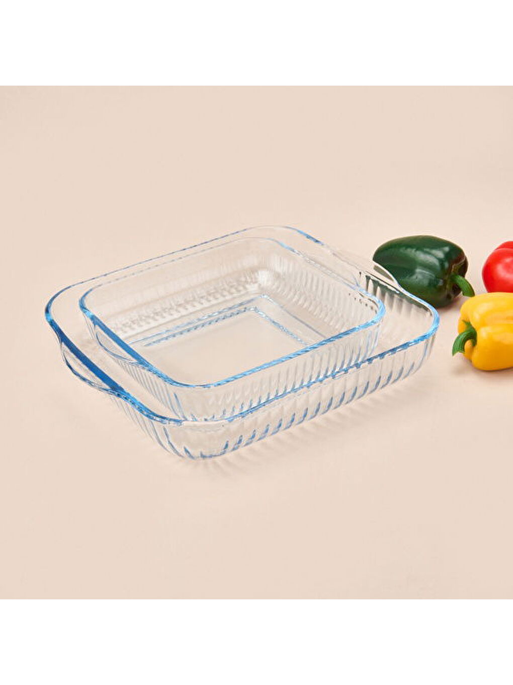 Renksiz Twin 2'li Kare Cam Fırın Kabı - Şeffaf-2