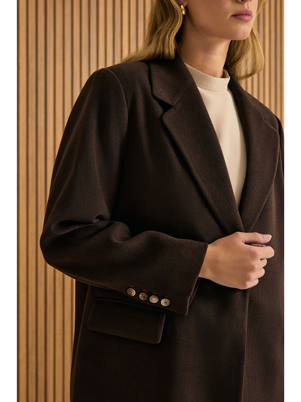 Kahverengi Oversize Fit Kalın Ceket-4