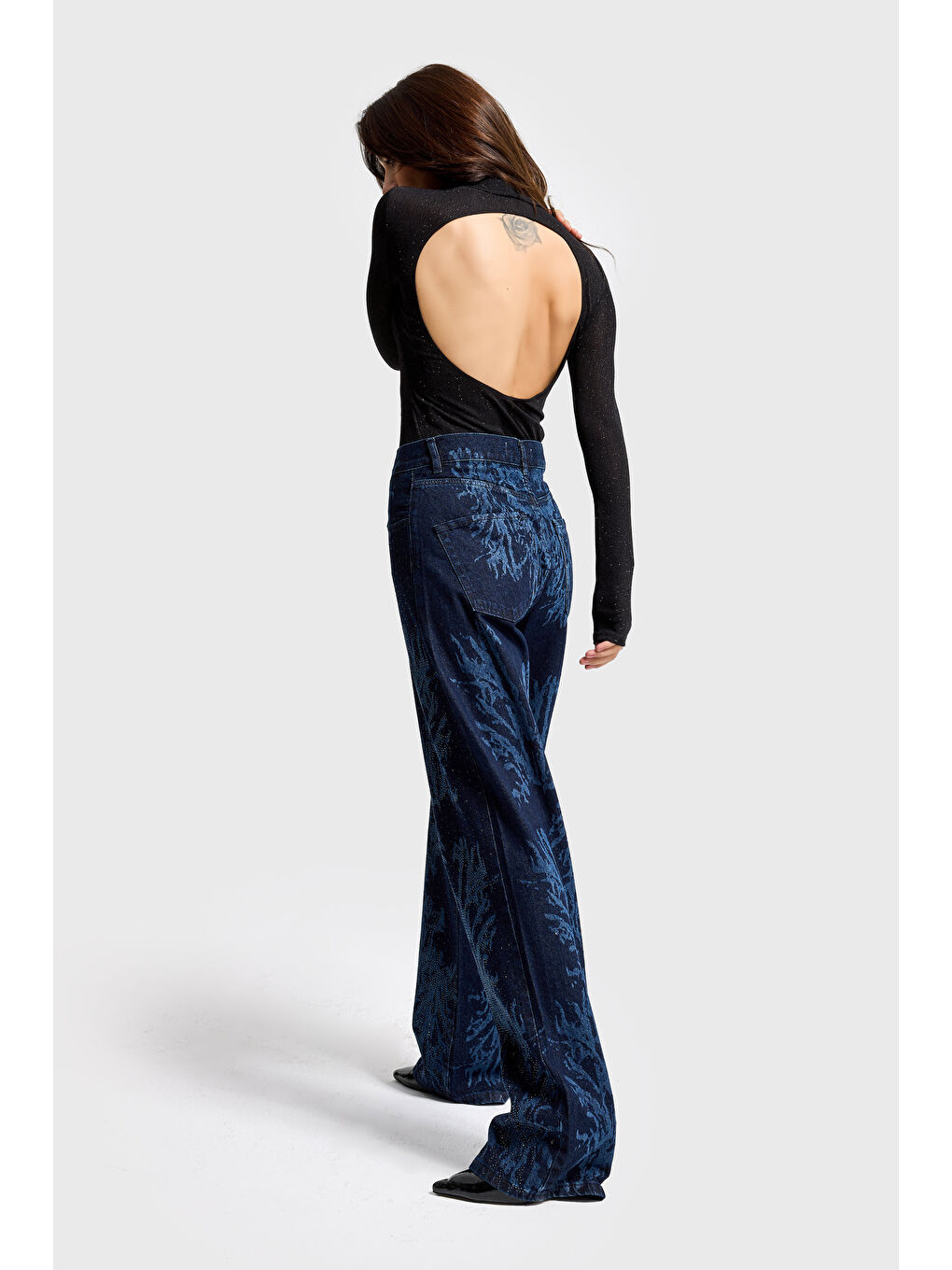 Mavi Kadın Koyu Jean Rengi 9s6-5 Loose Fit Parlak Taşlı Özel Tasarım Denim Jean-2