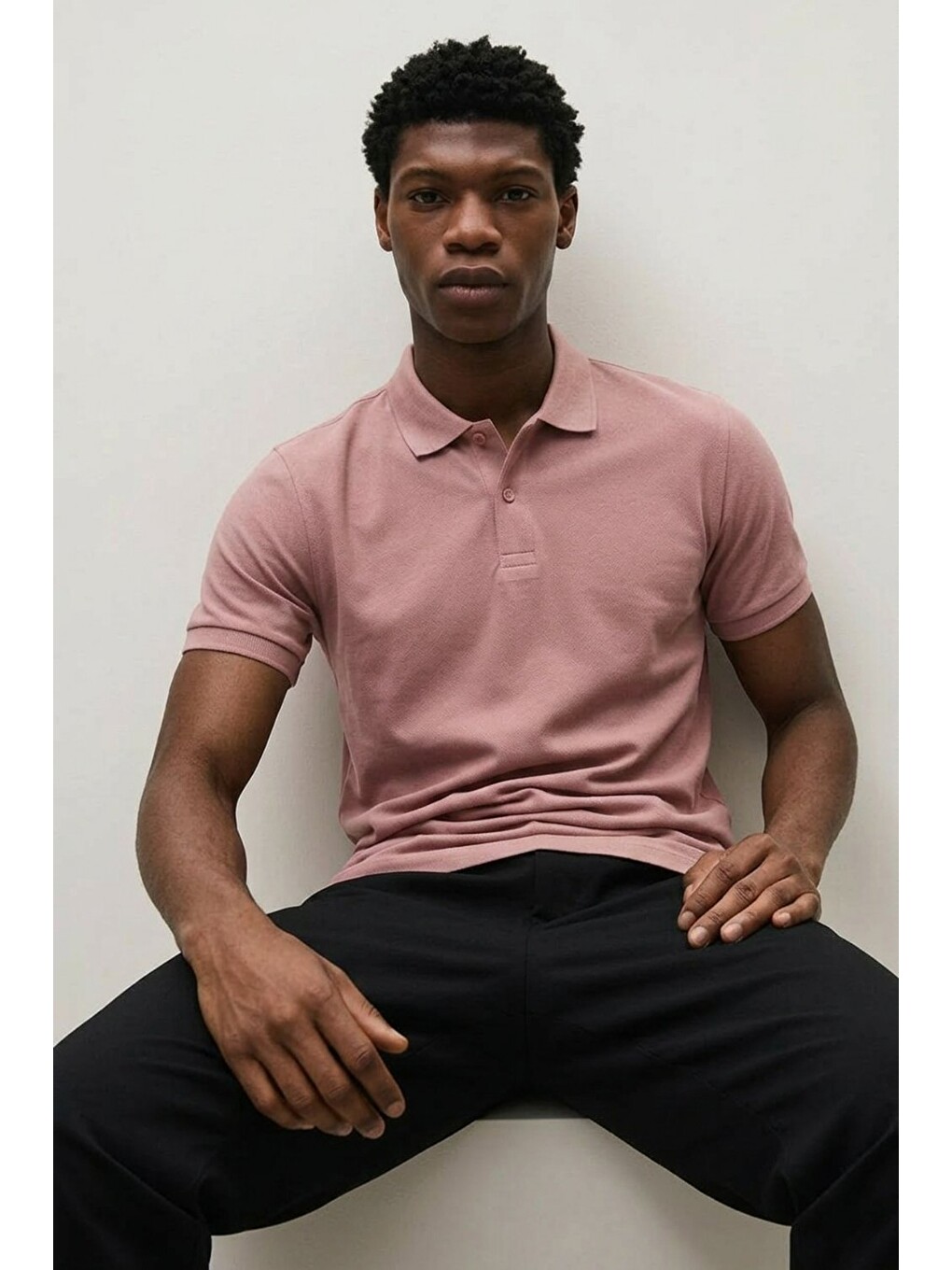 Erkek Premium Kısa Kollu Pembe Polo Yaka Tişört-2