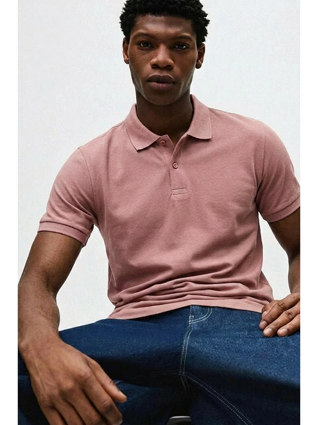 Erkek Premium Kısa Kollu Pembe Polo Yaka Tişört-3
