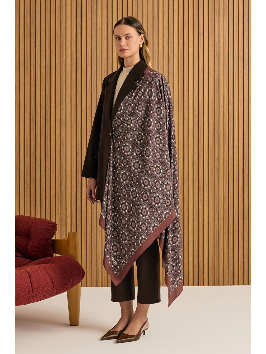 Kahverengi Oversize Fit Kalın Ceket-5